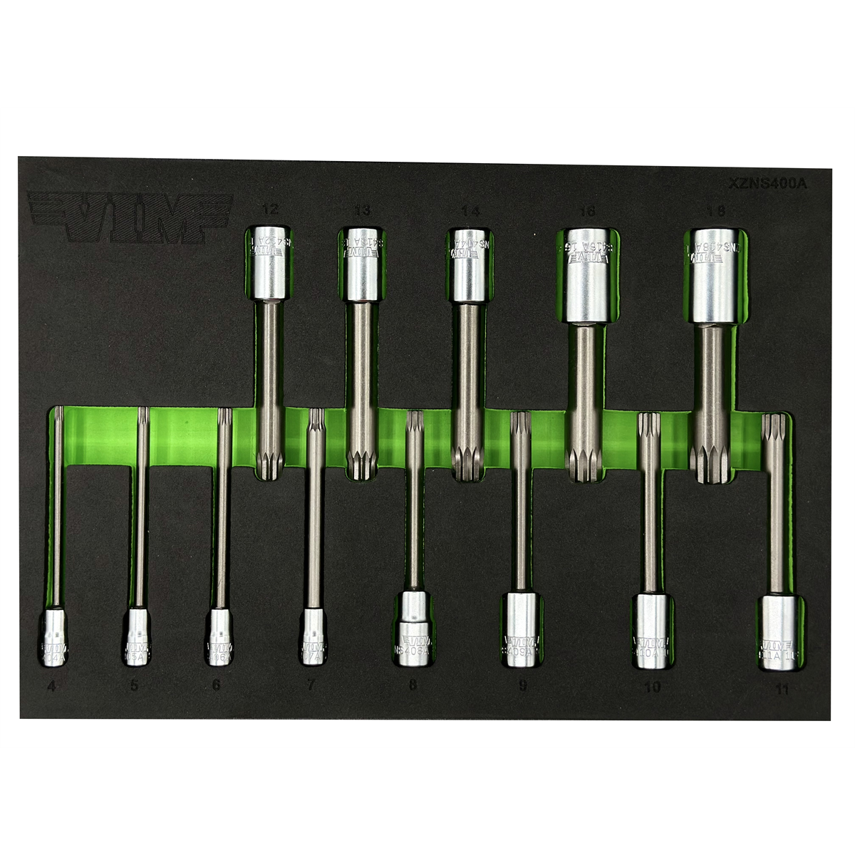 VIM Tools 13 Piece 4 Inch OAL. XZN Triple Square Driver Set - S2 Steel