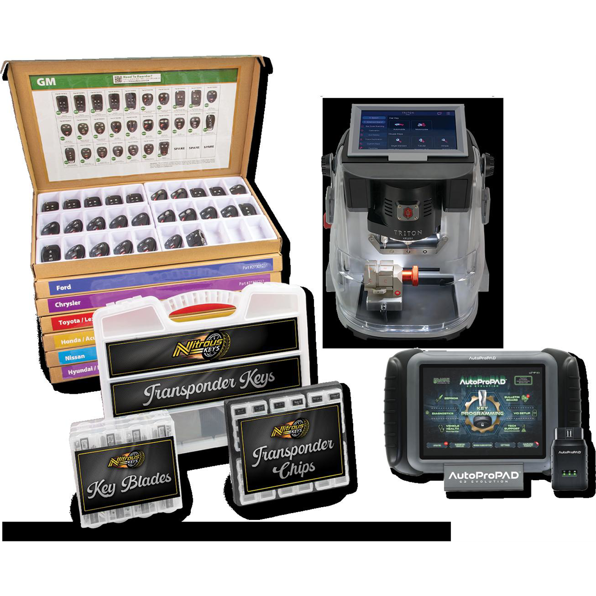 Xtool USA Complete Keymaking System with AutoProPAD (Triton Key Machine, Nitrous Keys Remotes Complete Bundle, Full MFK Set)