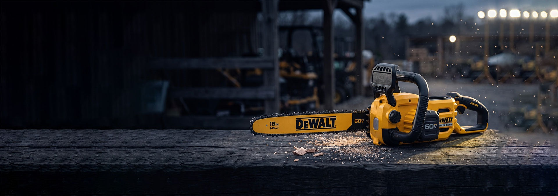 Banner Image of DeWalt 60V 18In Chainsaw Bare with dark background