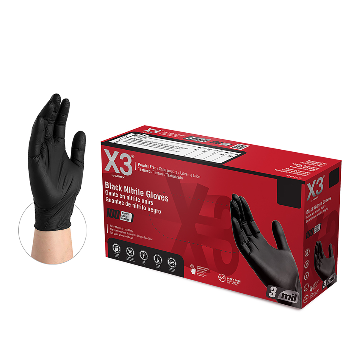 Gloveworks XL X3 Powder Free, Textured, Black Nitrile