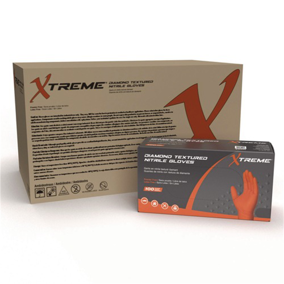 Xtreme Industrial Orange Diamond Textured Nitrile Disposable Gloves, Large
