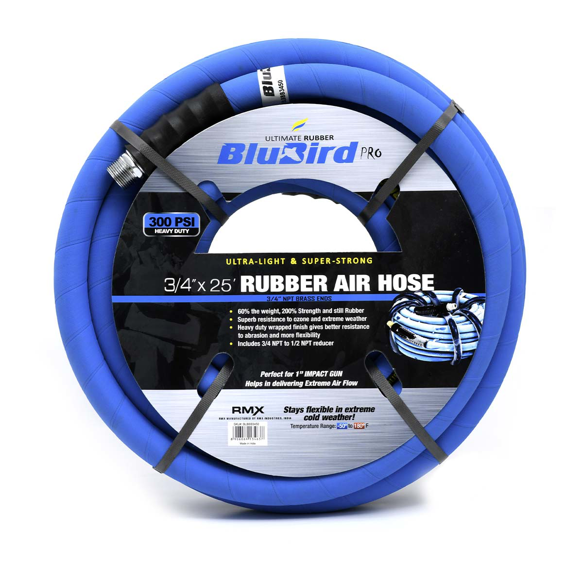 BluBird Pro Rubber Air Hose Assembly 3/4" x 25'
