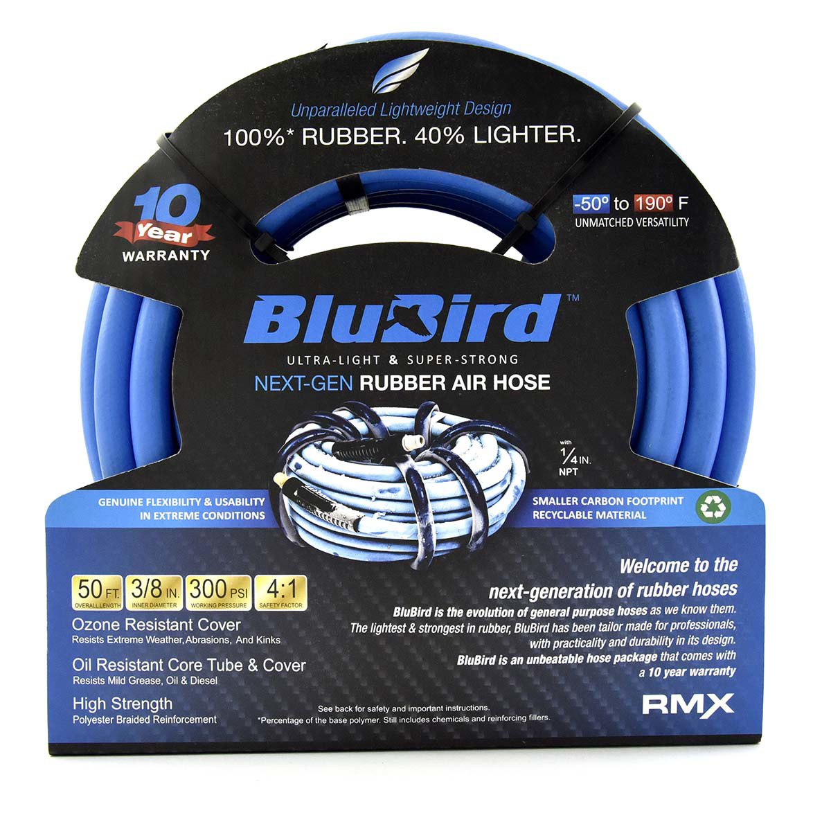 BluBird Rubber Air Hose Assembly 3/8" x 50'