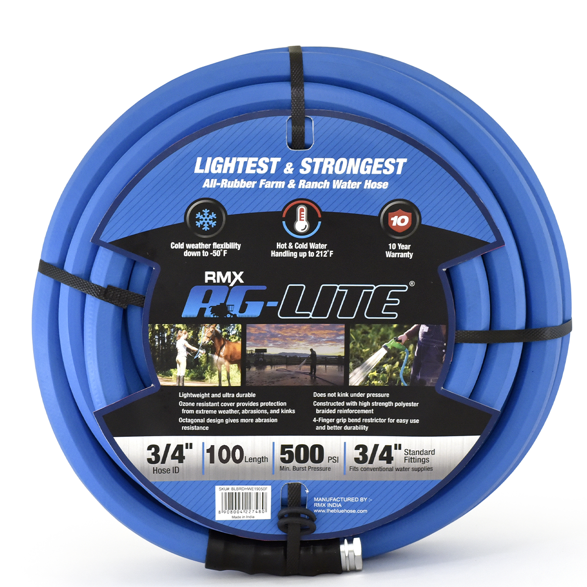 BluBird AG - Lite Rubber Water Hose Assembly 3/4" x 100'