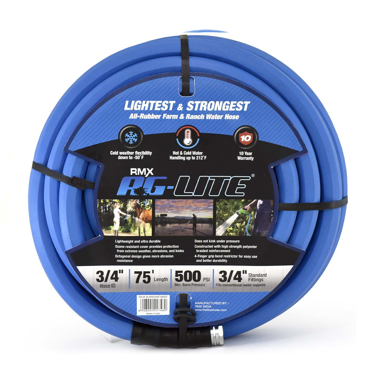 BluBird AG - Lite Rubber Water Hose Assembly 3/4" x 75'