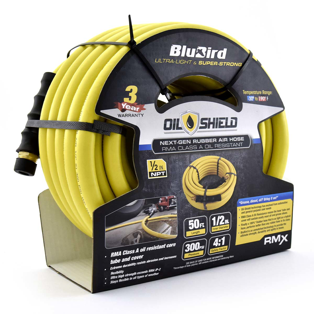 BluBird OilShield Rubber Air Hose Assembly 1/2" x 50'