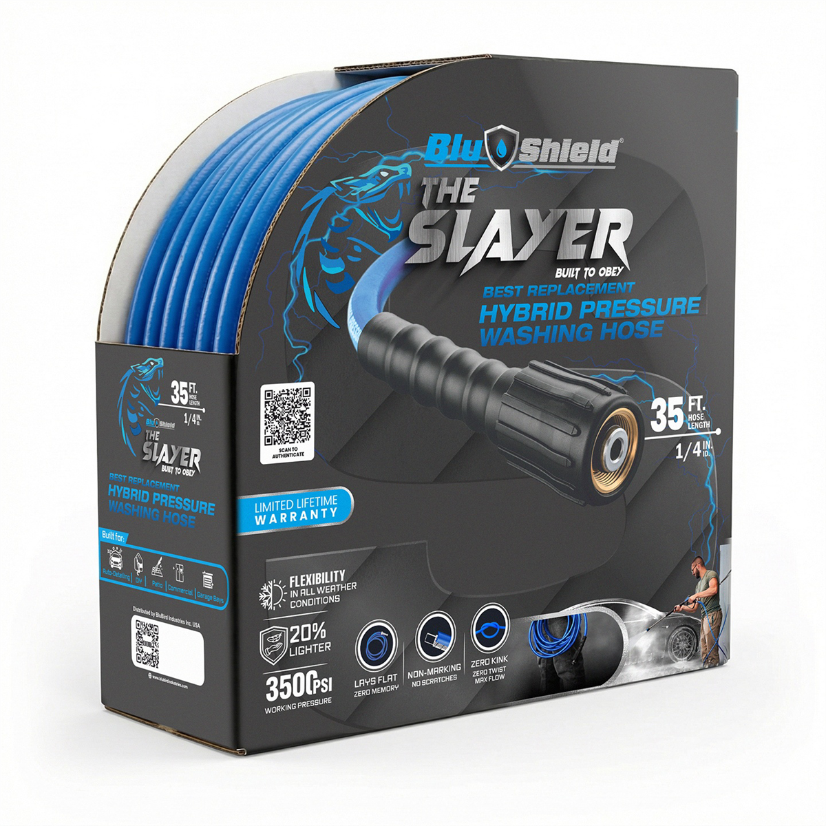 BluBird Blu Shield The Slayer Hybrid Pressure Washing Hose 1/4" X 35'