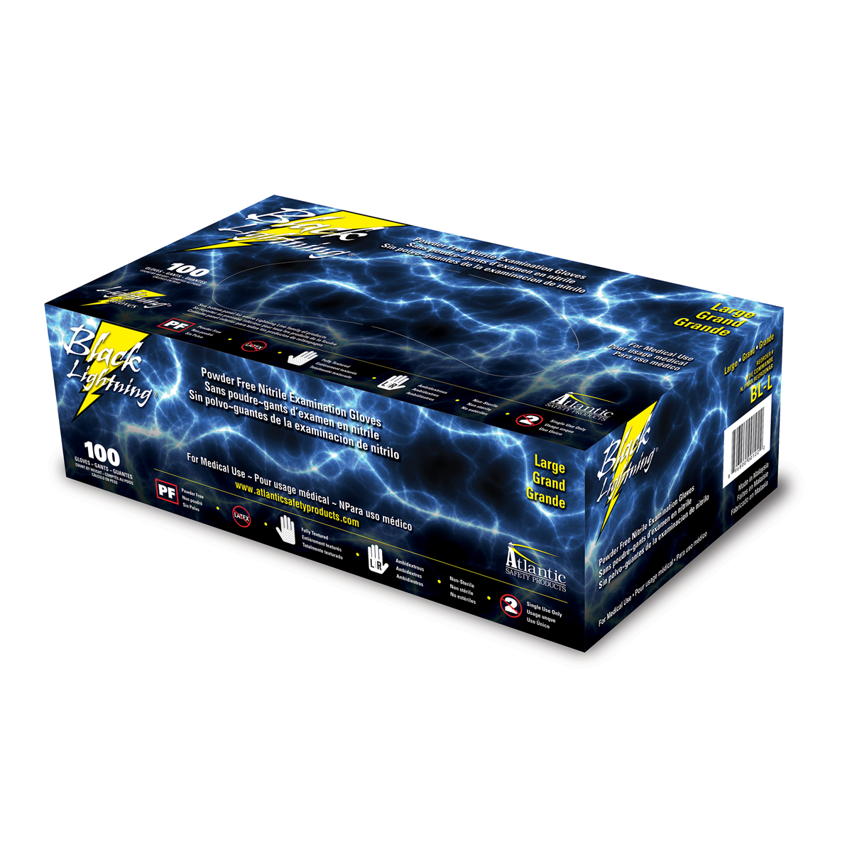 Atlantic Safety Company Black Lightning Large Black Nitrile Gloves
