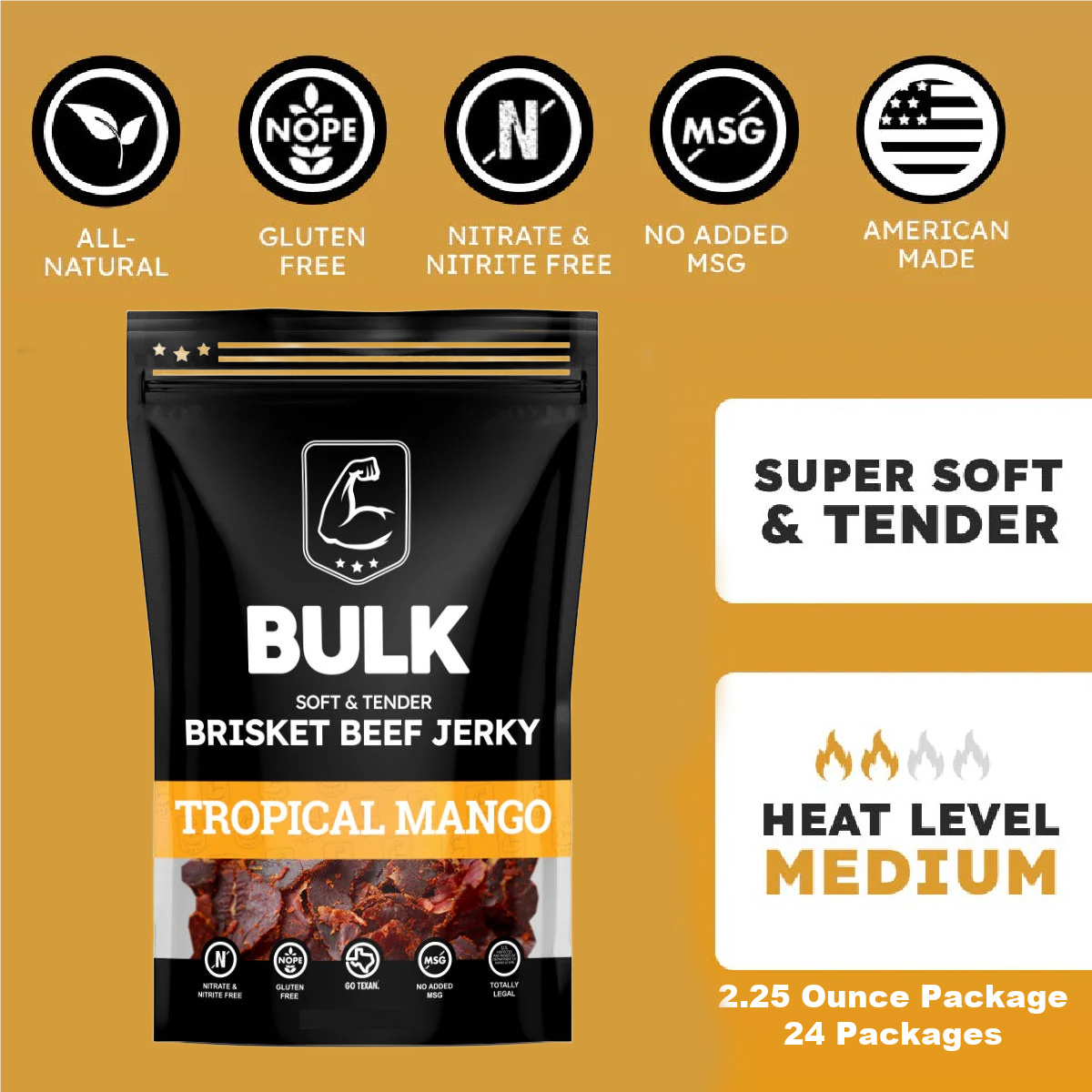 BULK Jerky Tropical Mango Brisket Beef Jerky - 2.25 ounce package (24 packages)
