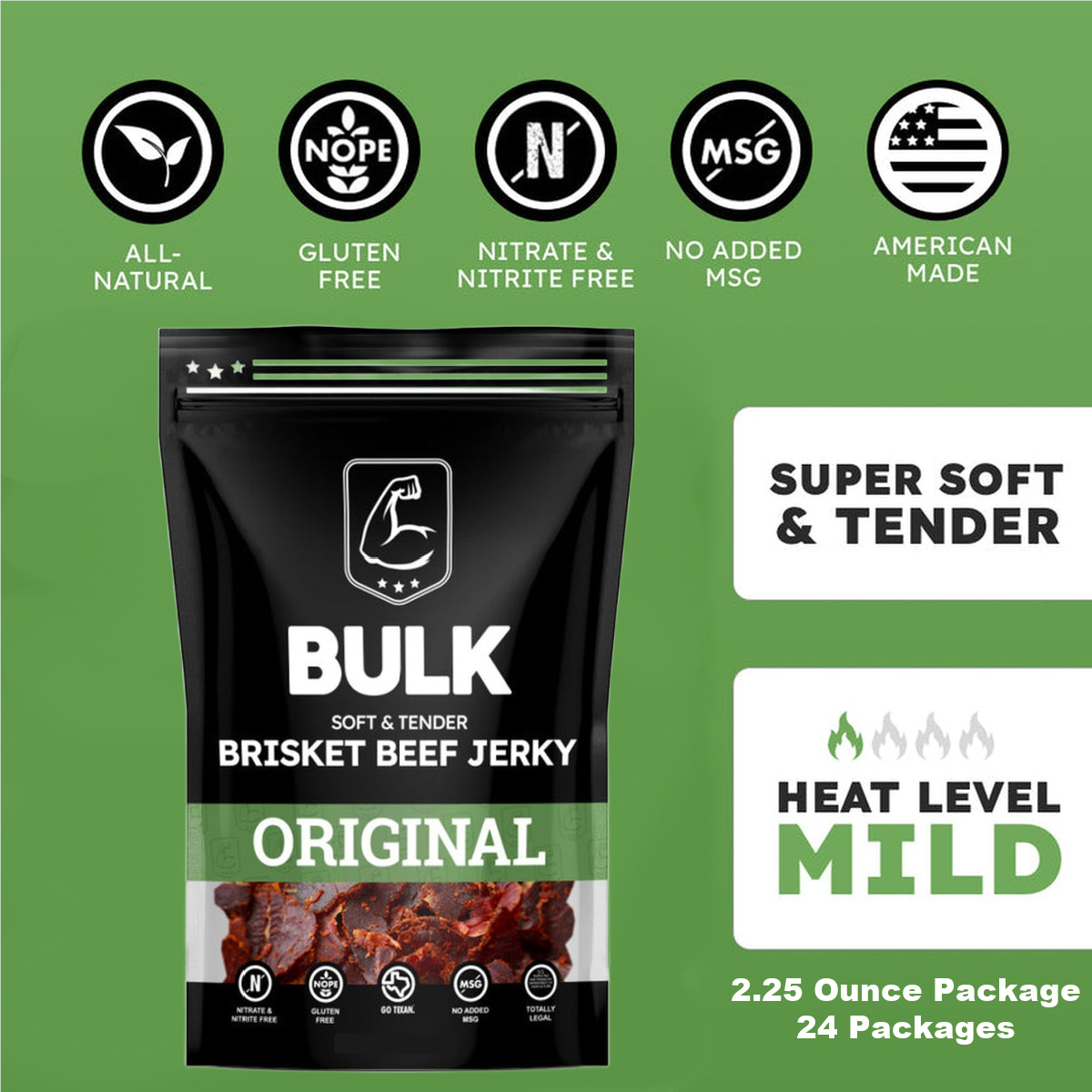 BULK Jerky Original Pepper Brisket Beef Jerky 2.25 ounce package (24 packages)