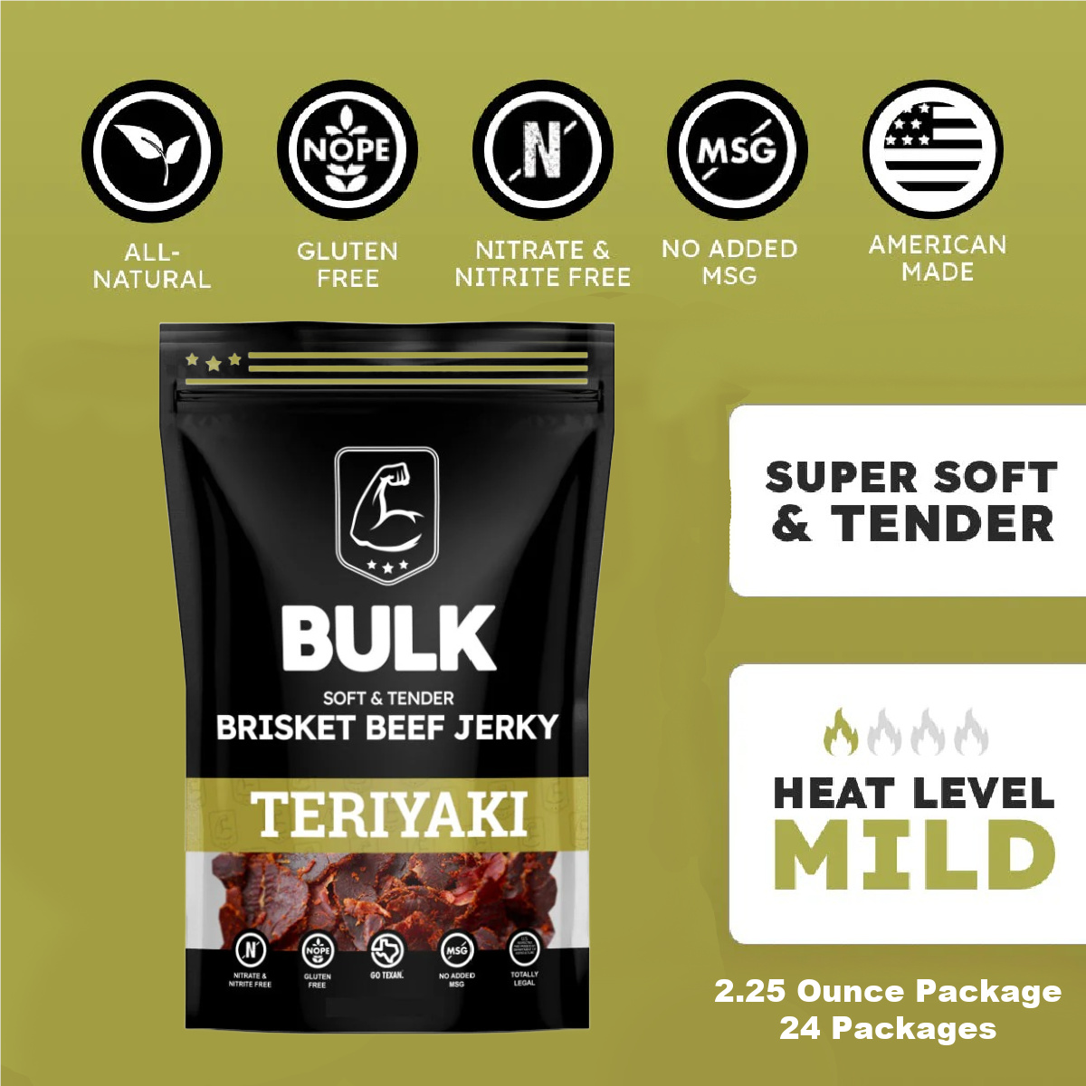 BULK Jerky Teriyaki Brisket Jerky - 2.25 ounce package (24 packages)
