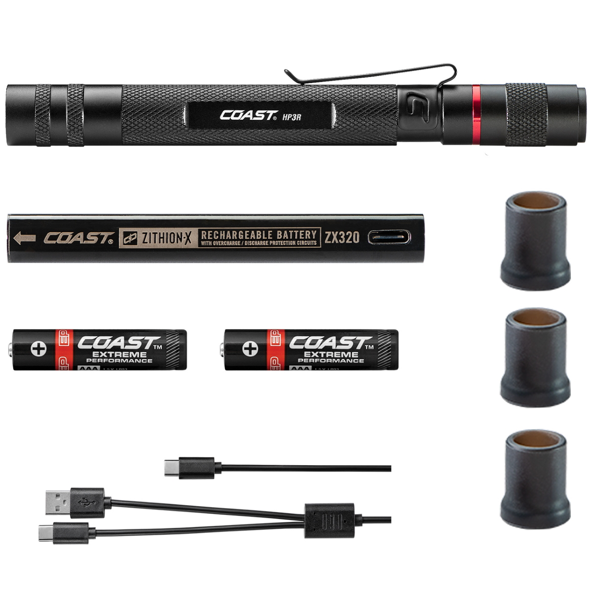 COAST Products HP3R 500 Lumen Rechargeable Penlight with Twist Focus - Black
