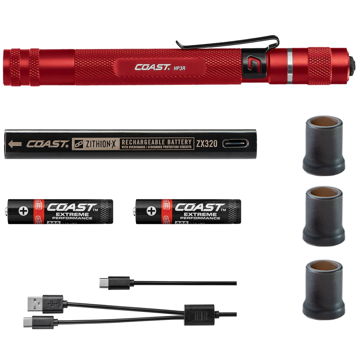 COAST Products HP3R 500 Lumen Rechargeable Penlight with Twist Focus - Red