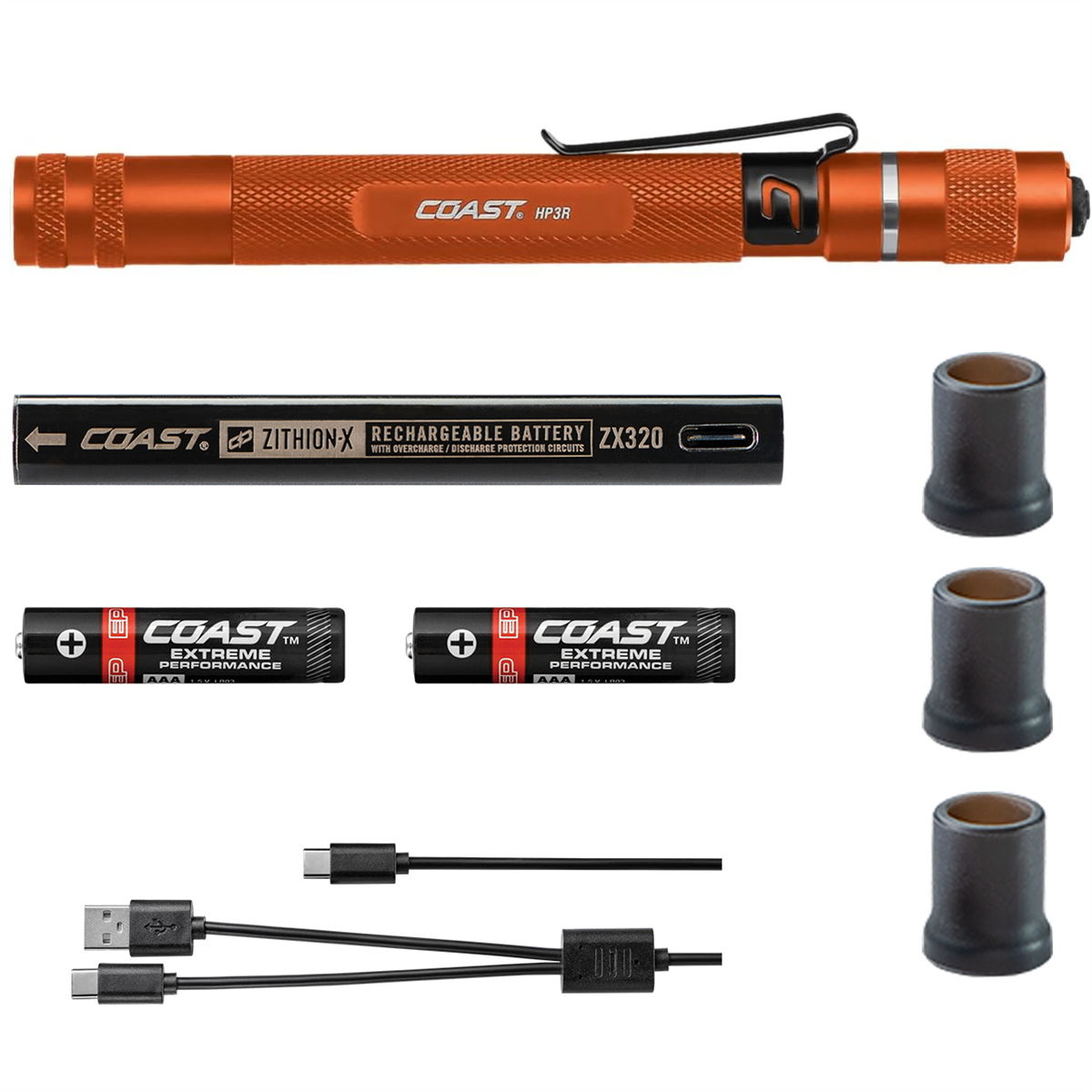 COAST Products HP3R 500 Lumen Rechargeable Penlight with Twist Focus - Color Orange