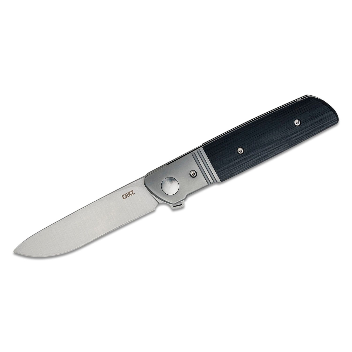 CRKT (Columbia River Knife) Bamboozled D2 Satin Plain Blade Assisted Folding Knife with Liner Lock G10 w/Stainless Steel Bolster Handle - Black