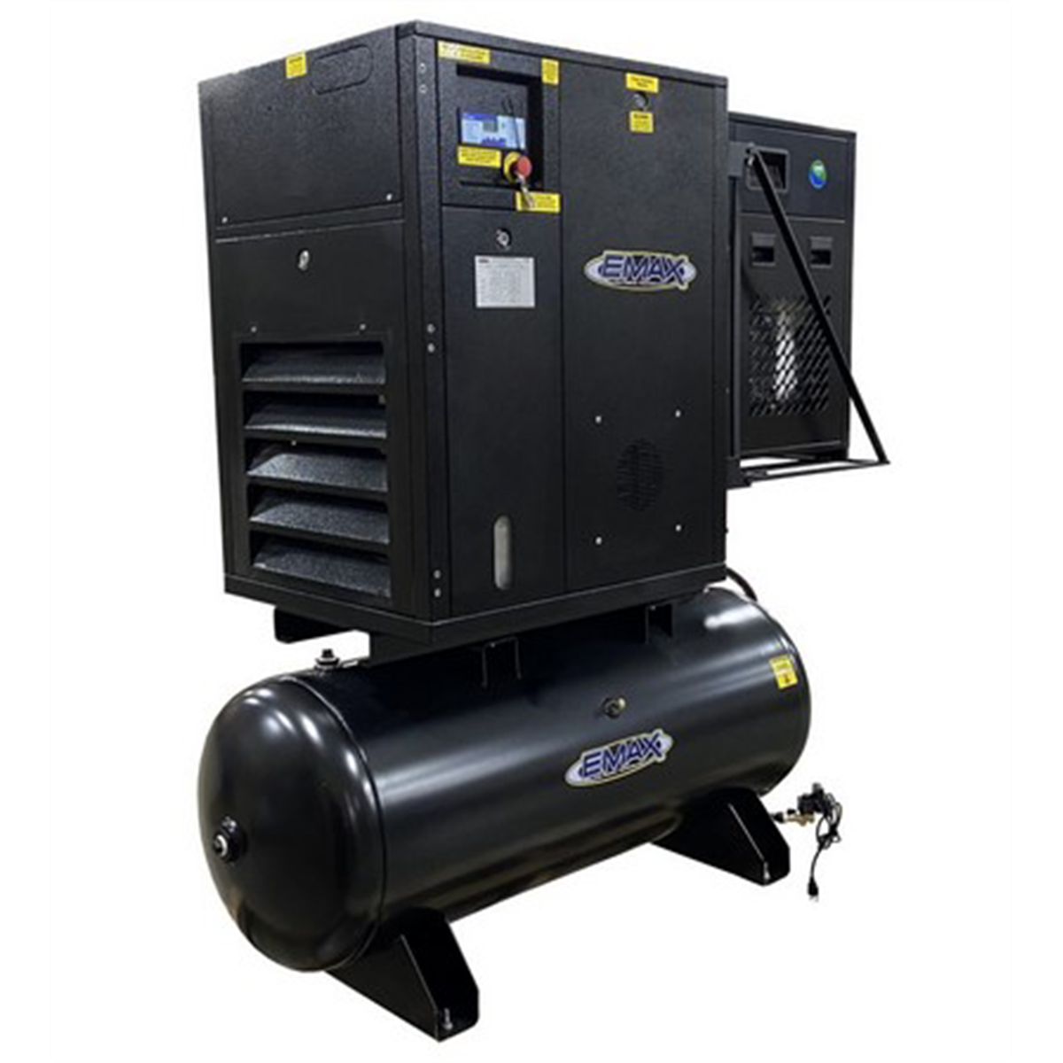Emax Compressor 15HP 3PH Industrial Rotary Screw Compressor-120 Gal Tank Mount w/Air Dryer