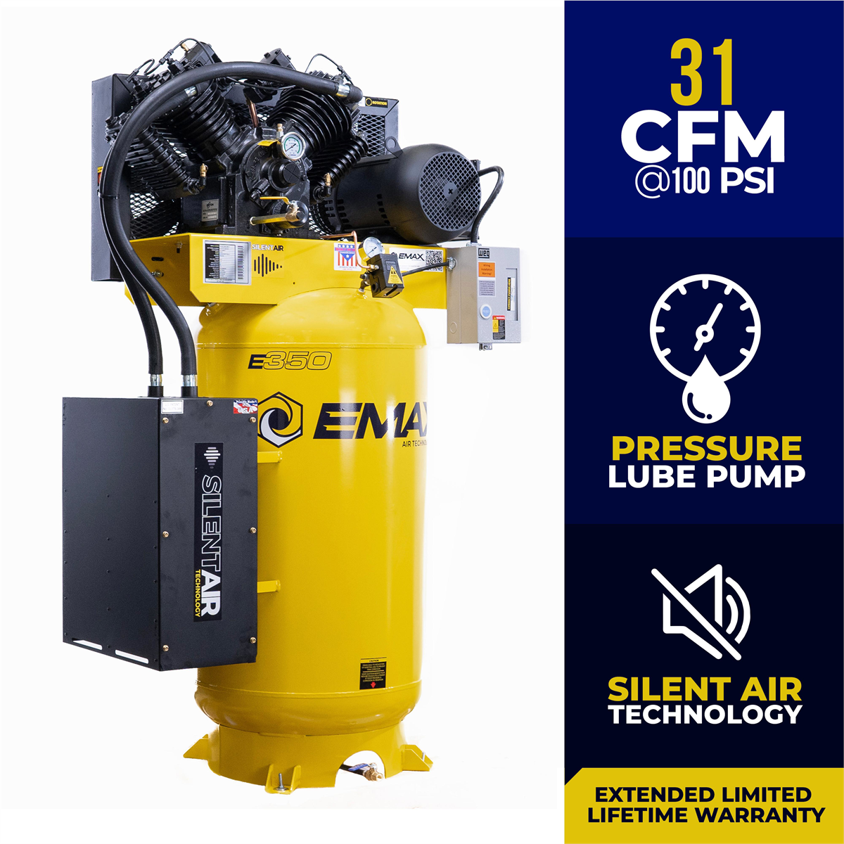 Emax Compressor Compressor 7.5 HP 2 Stg 1 Ph Vert 80 Gal