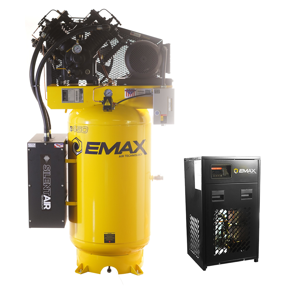 Emax Compressor 7.5HP 1 PH Industrial Plus 80 Gal. Vertical Silent Air Compressor with 30 CFM Dryer Bundle
