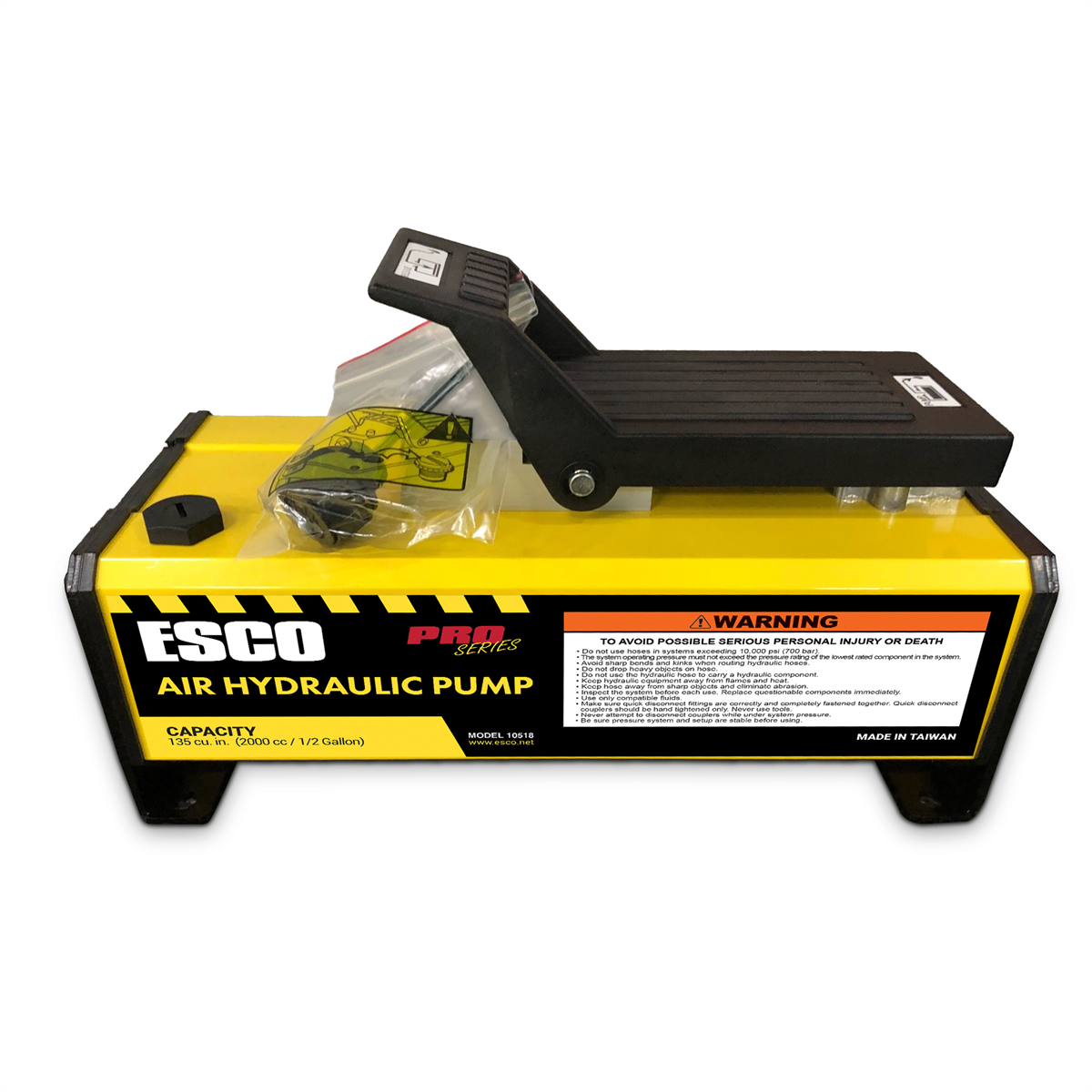 ESCO Pro Series 10,000 Psi Air Hydraulic Aluminum Pump, 1/2 Gallon, 135 Cu In, 2000 cc Capacity