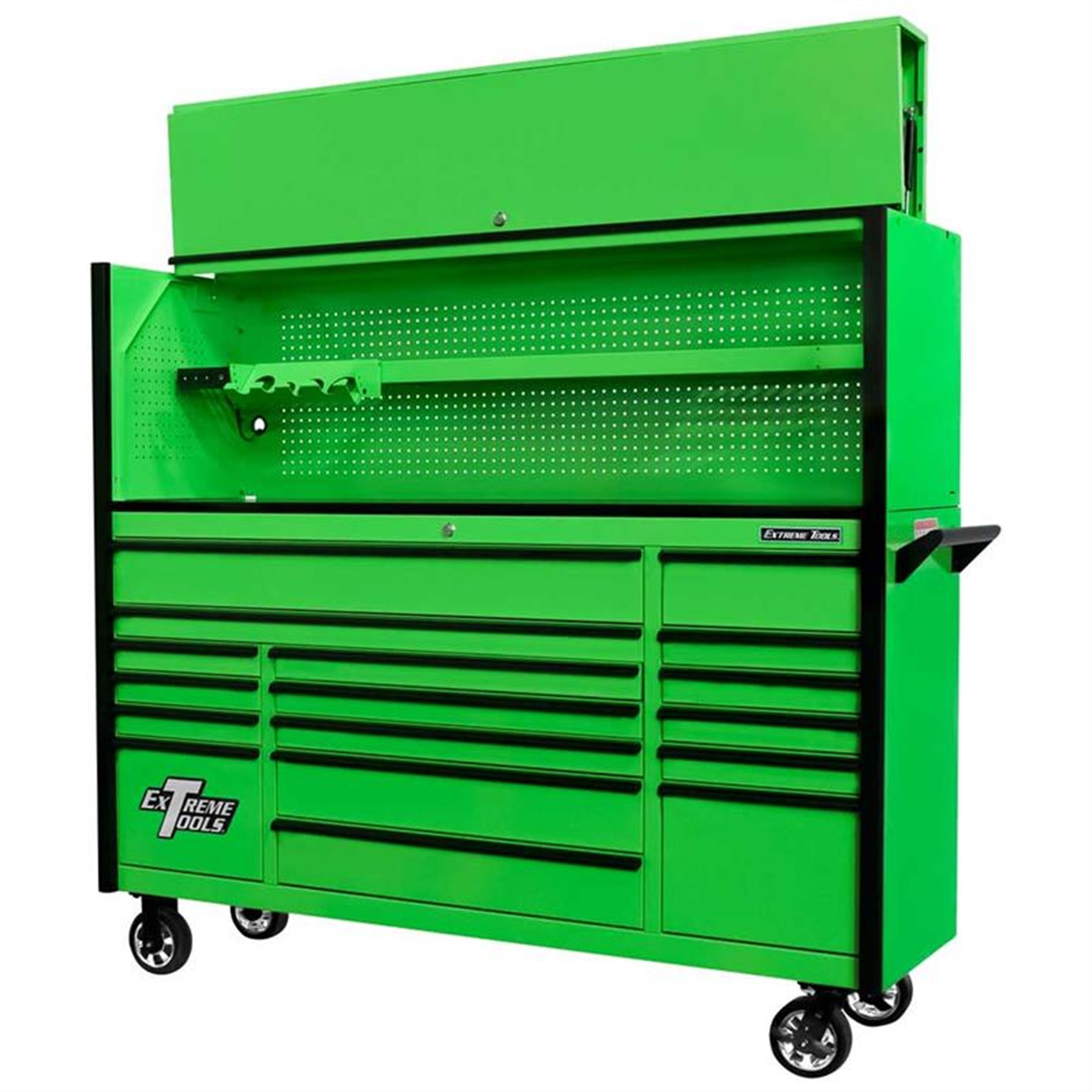 Extreme Tools DX 72" Hutch & 17 Drawer Roller Cabinet Combo, Green