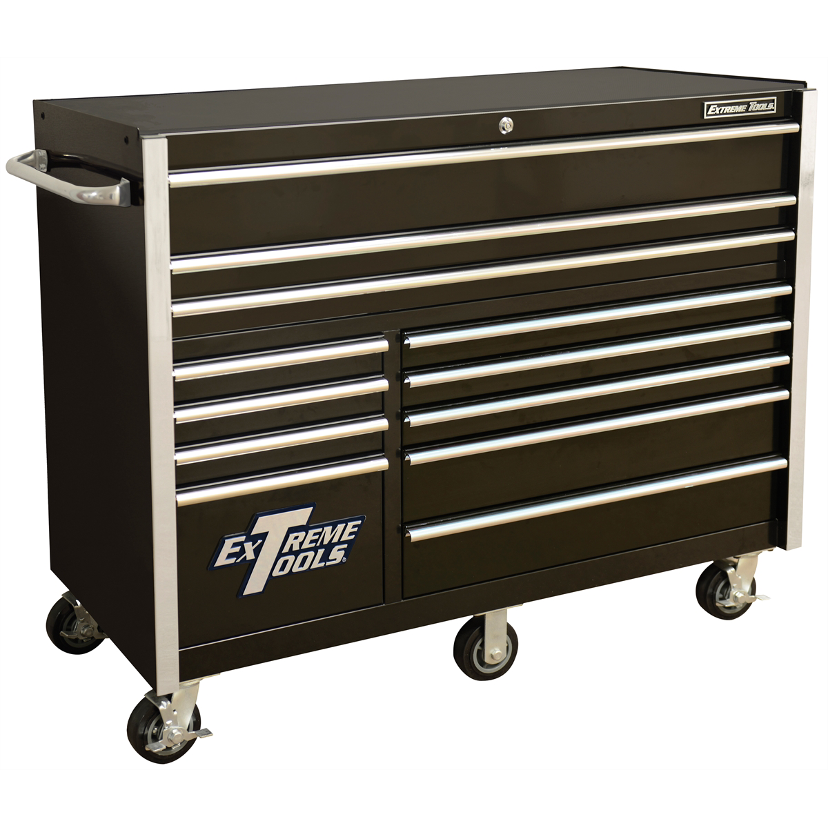Extreme Tools RX Series 12 Drawer Roller Cabinet Black w Chrome Drawer Pulls