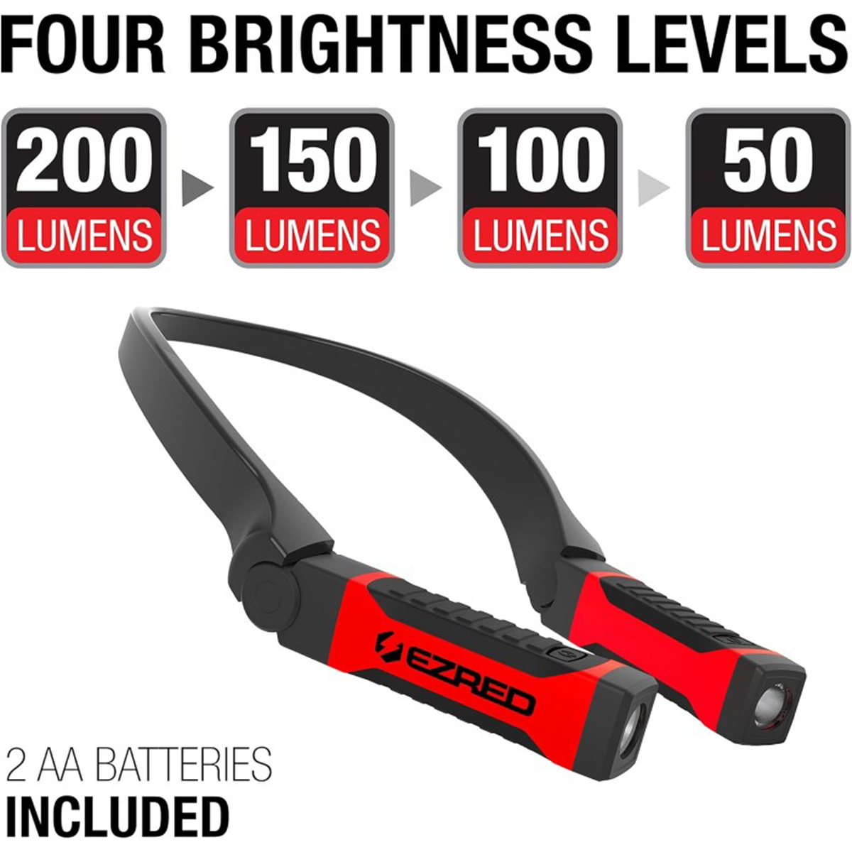 E-Z Red ANYWEAR 200 Lumen Dimmable Neck Light with 2 AA Batteries - Red