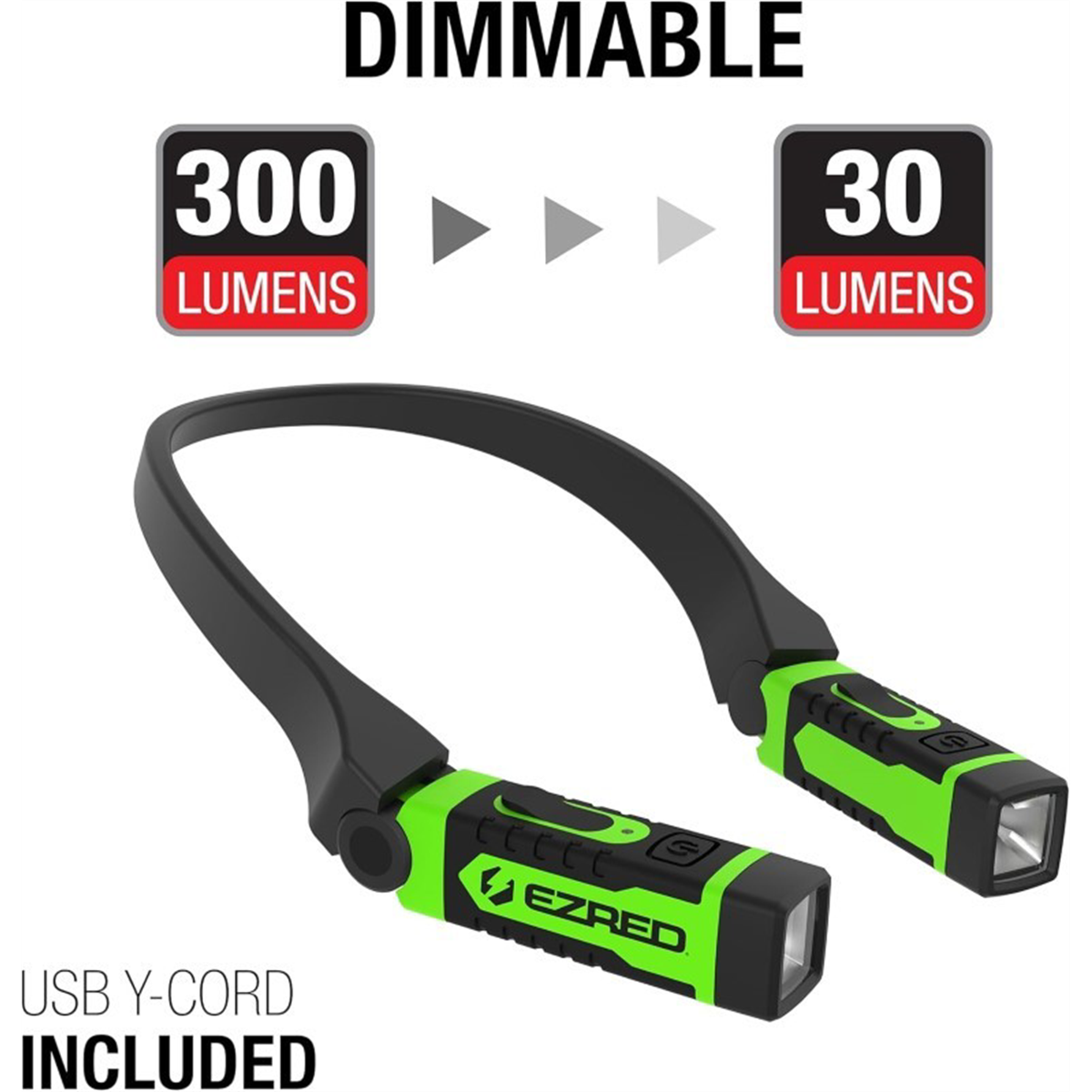 E-Z Red ANYWEAR Rechargeable 300 Lumen Dimmable Neck Light - Green