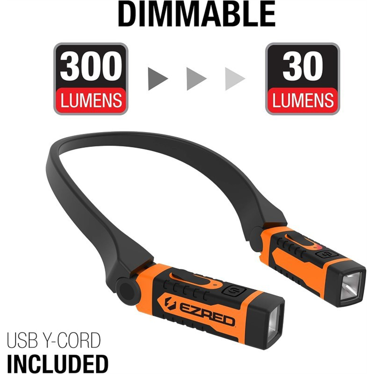 E-Z Red ANYWEAR Rechargeable 300 Lumen Dimmable Neck Light - Orange