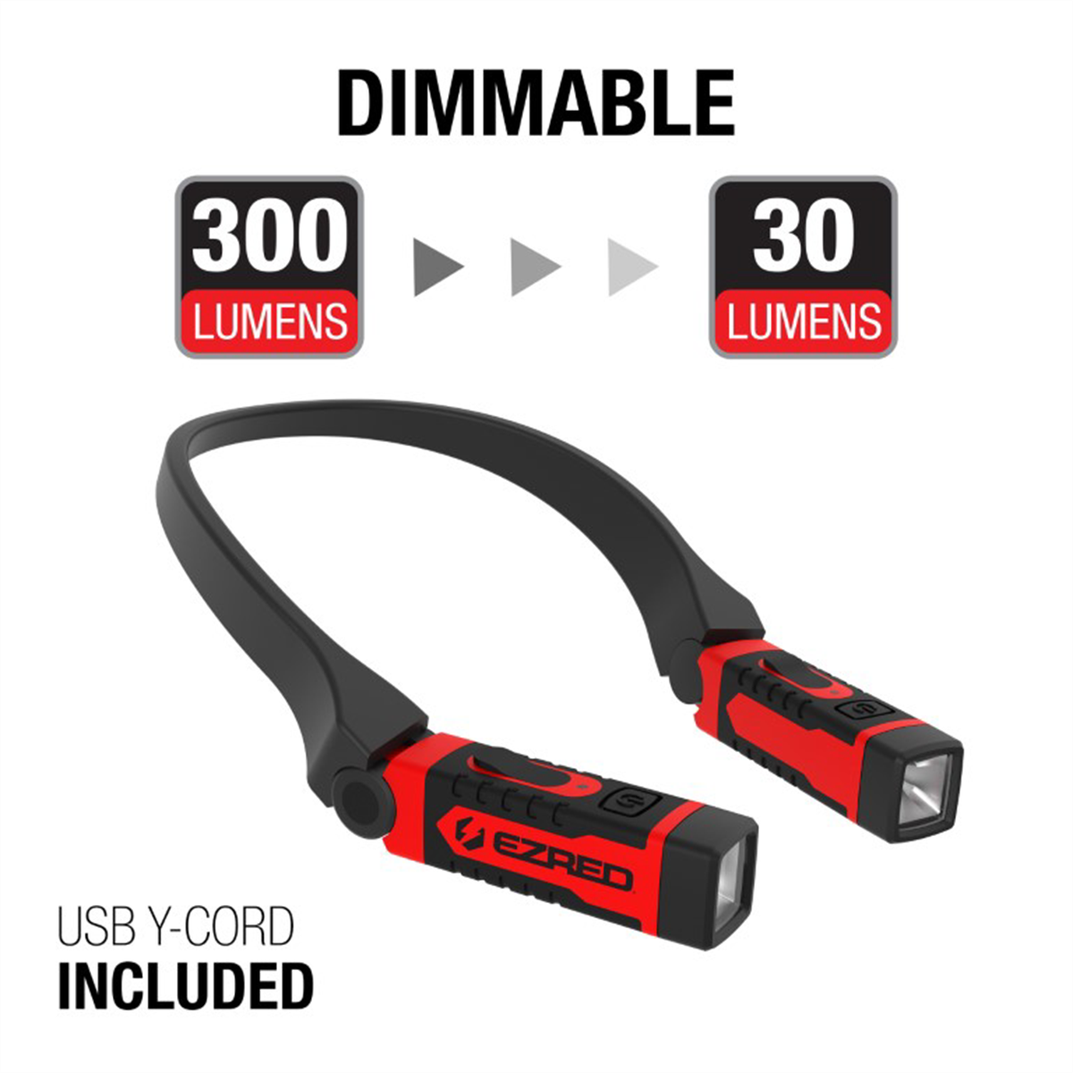 E-Z Red ANYWEAR Rechargeable 300 Lumen Dimmable Neck Light - Red