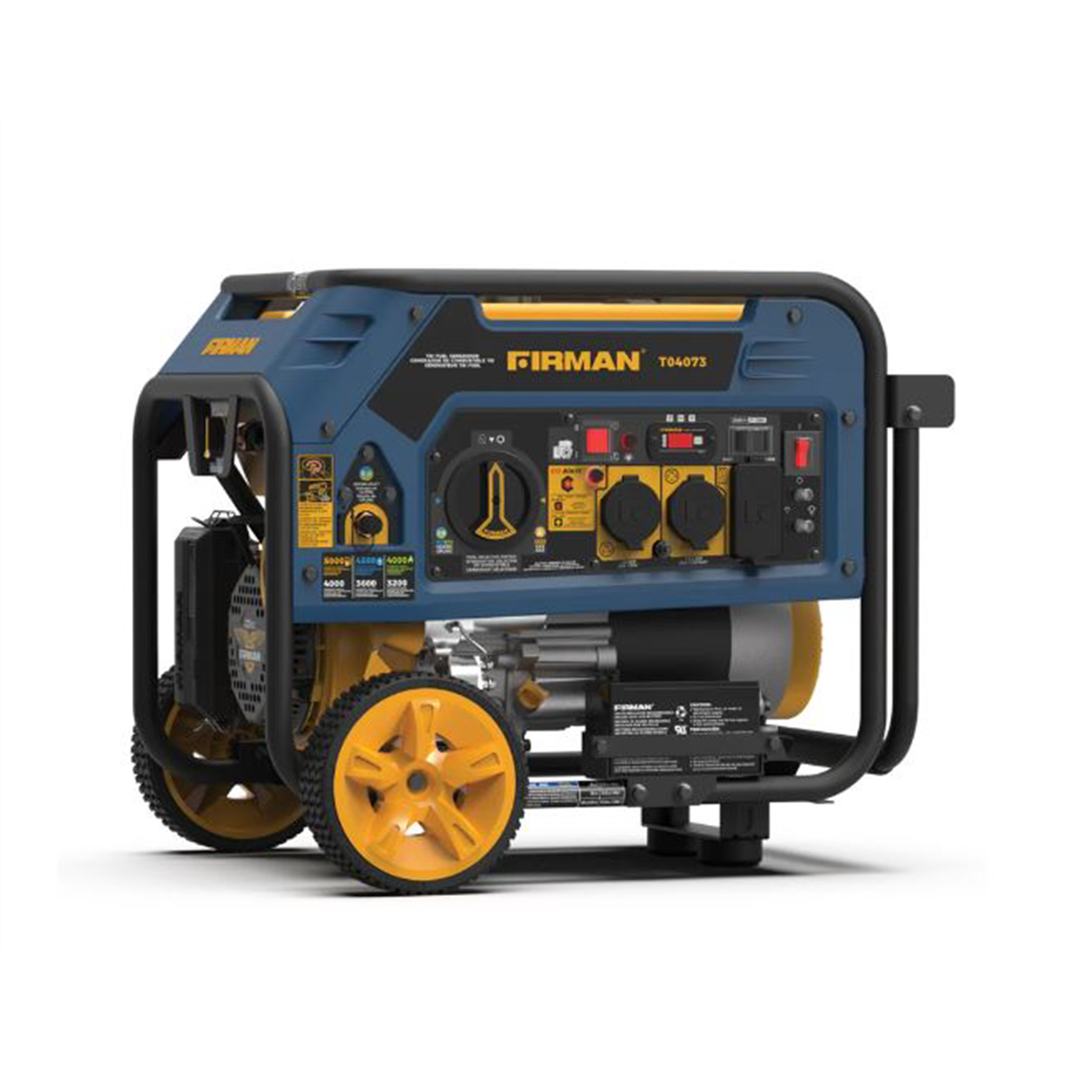 Firman Generator, 4000W/5000W, Tri Fuel, Electric Start, 120v/240v, w/wheel kit, Adapter, Cover and CO Alert
