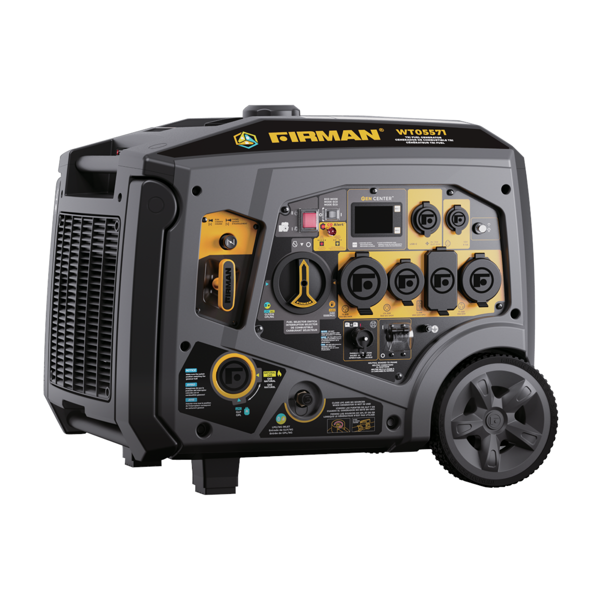 Firman Tri Fuel Inverter Portable Generator 6850/5500 Watt Electric Start 120/240V Parallel Ready CO Alert 49 ST CAN
