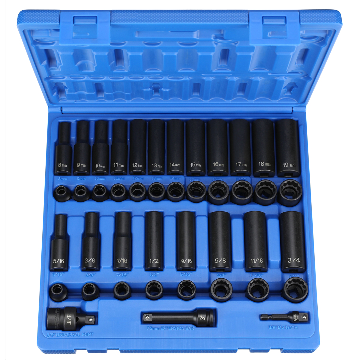 Grey Pneumatic 3/8" Drive 43 Piece Standard/Deep SAE/Metric Set - 12 Point