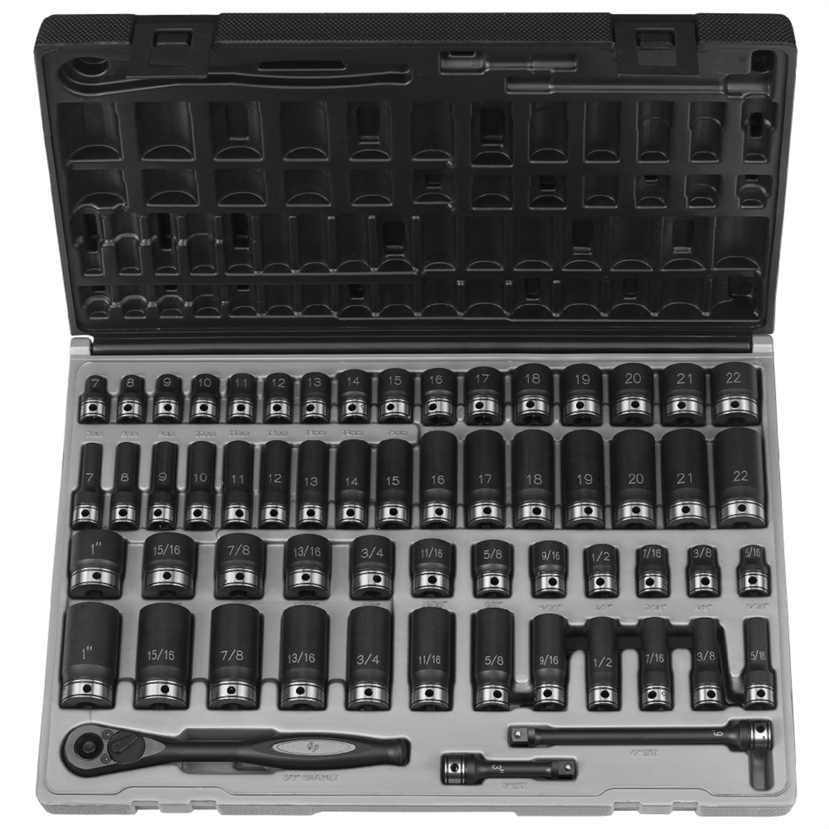 Grey Pneumatic 3/8" Drive 59 Piece Fractional & Metric Duo-Socket Set - 6 Point
