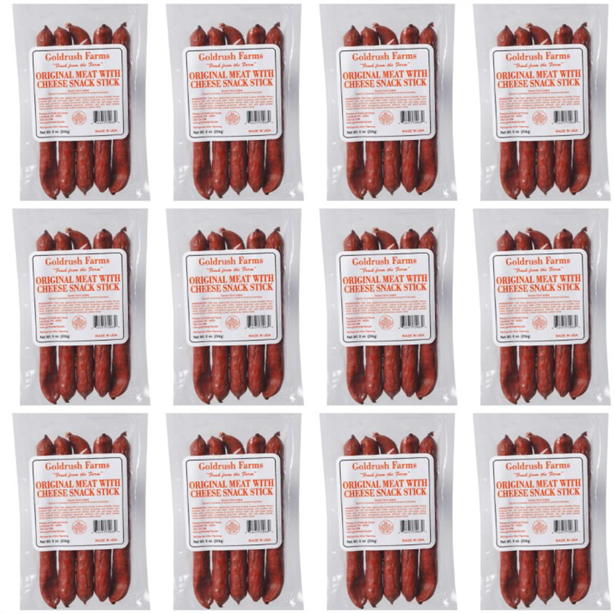Gold Rush Jerky Original Meat & Cheddar "Fresh from the Farm" Meat Snack Stick - 12 Count (6 lbs.)