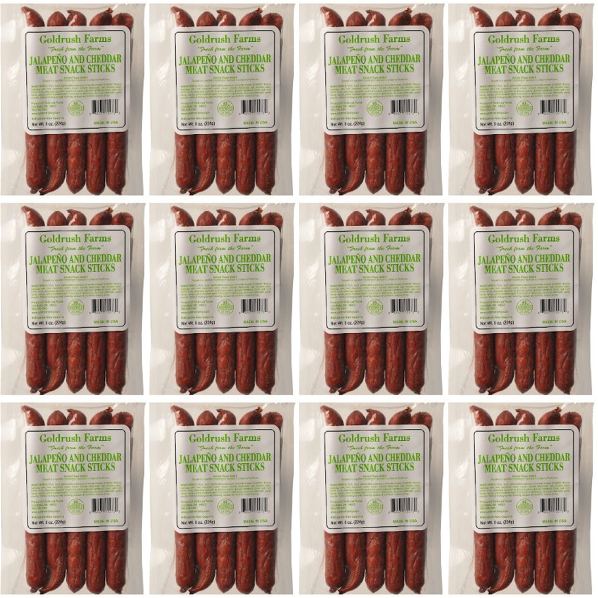 Gold Rush Jerky Jalapeno and Cheddar "Fresh from the Farm" Meat Snack Stick 8 oz - 12 Count (6 lbs.)