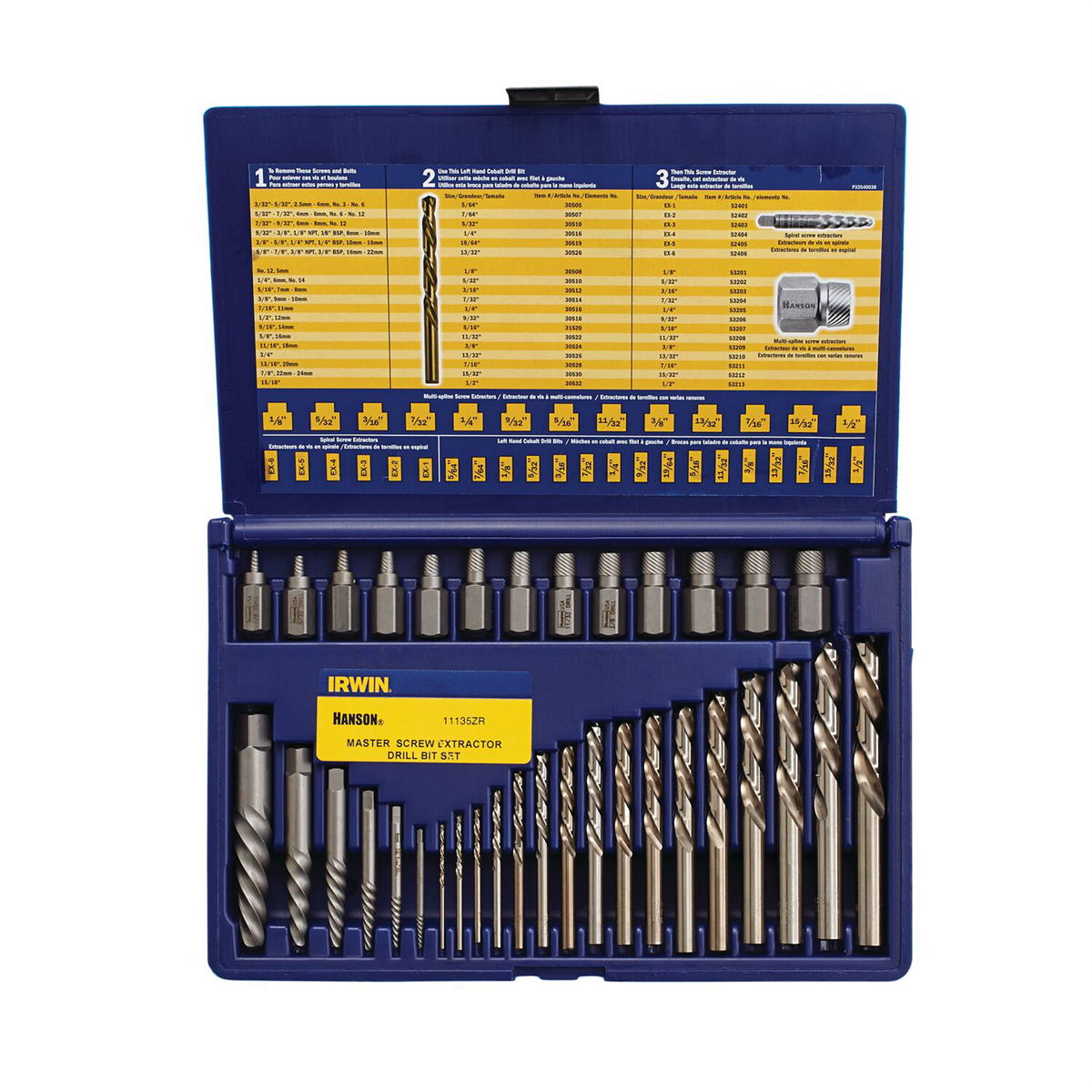 Hanson IRWIN HANSON Screw Extractor and Drill Bit Set, 35 Piece, 11135