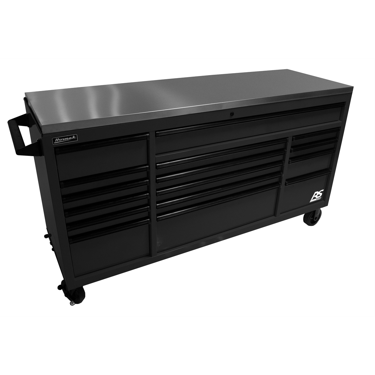 Homak Manufacturing 72 Inch RS Pro Roller Cabinet Stainless Steel Top - Midnight Black