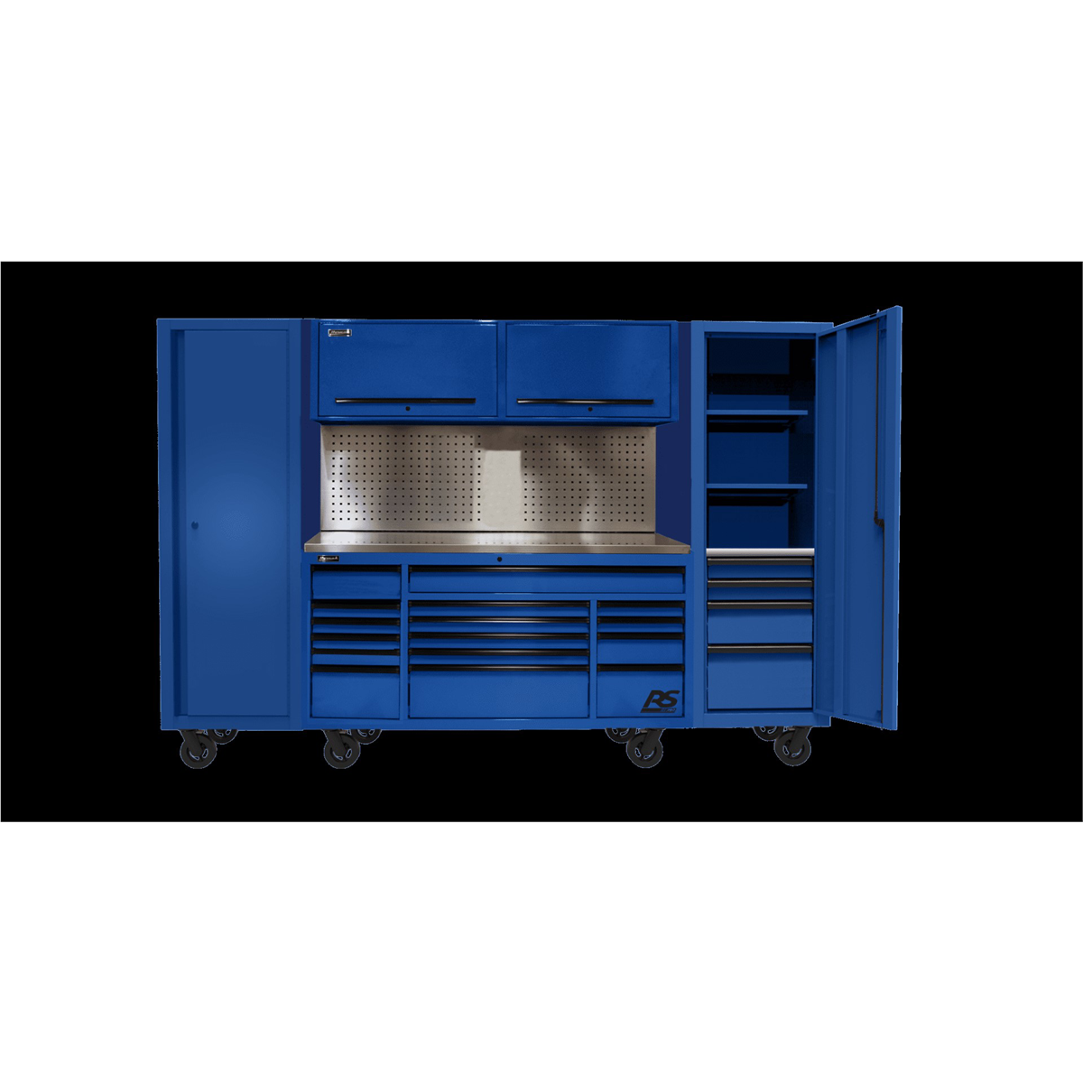 Homak Manufacturing 120? RS PRO CTS Roller Cabinet & Side Lockers Combo with Toolboard Backsplash - Blue