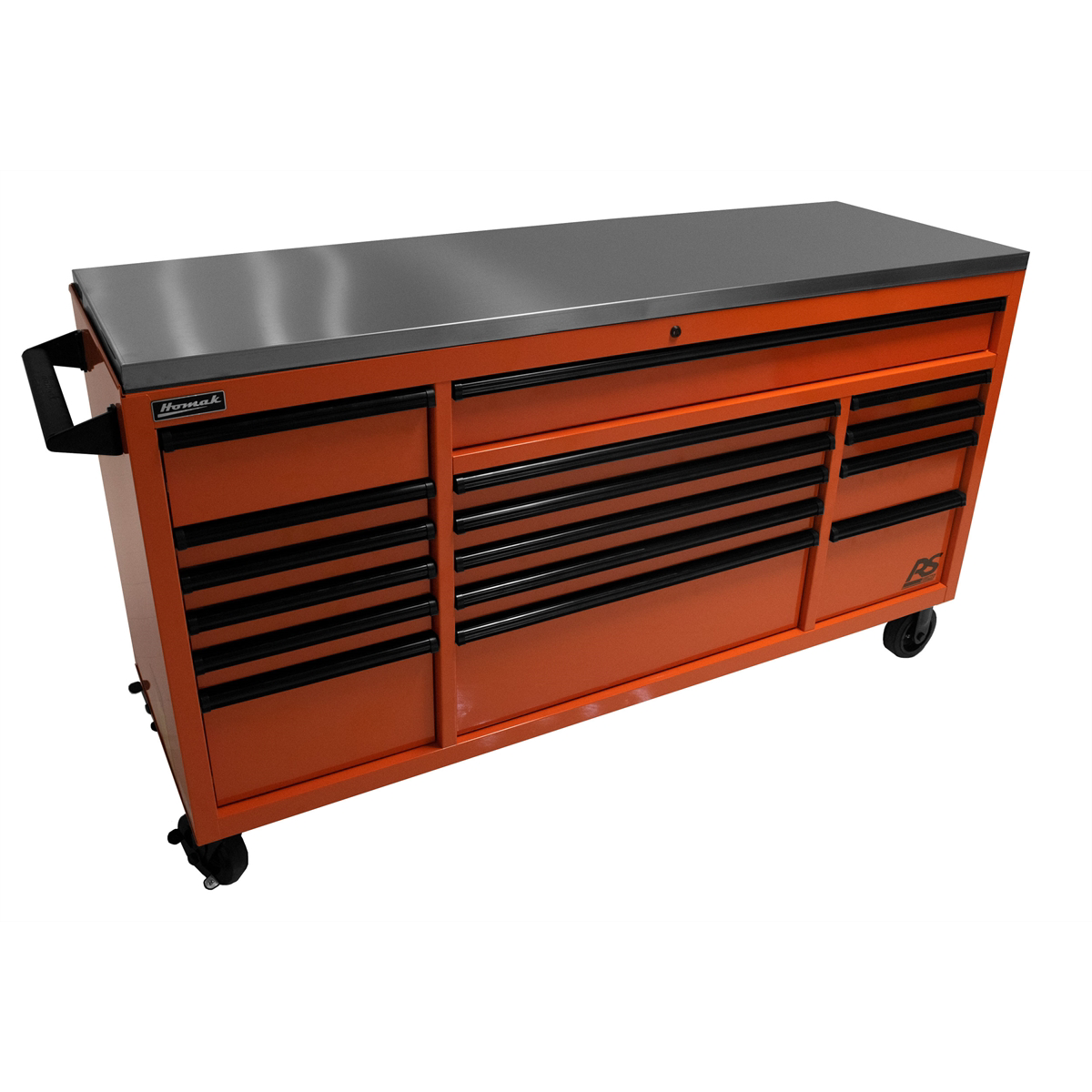Homak Manufacturing 72 Inch RS Pro Roller Cabinet Stainless Steel Top - Competition Orange