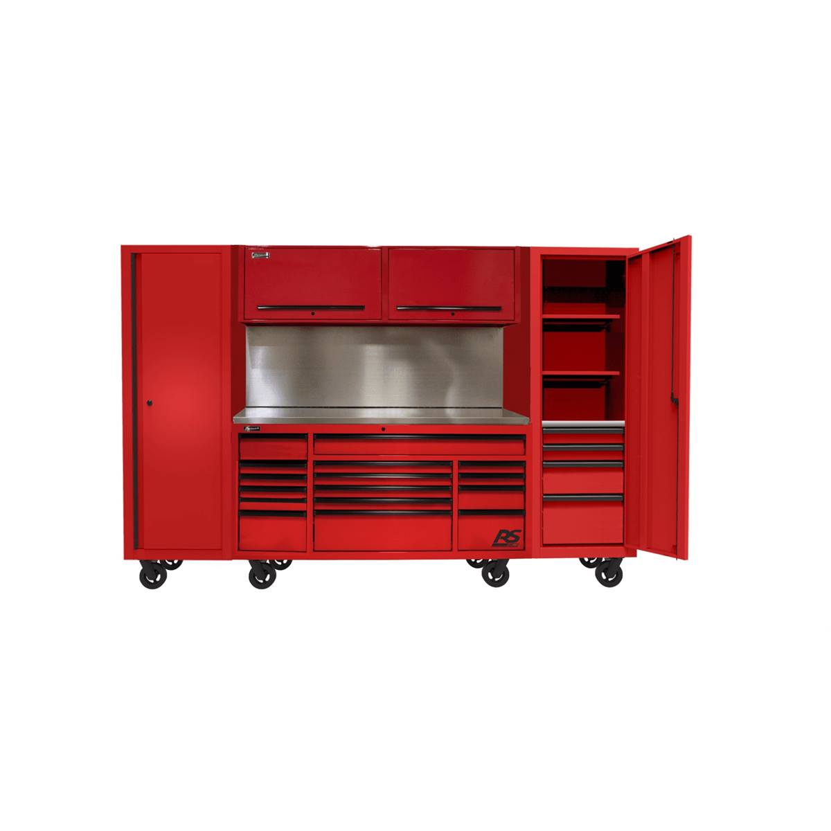 Homak Manufacturing 120? RS PRO CTS Roller Cabinet & Side Lockers Combo with Toolboard Backsplash - Red