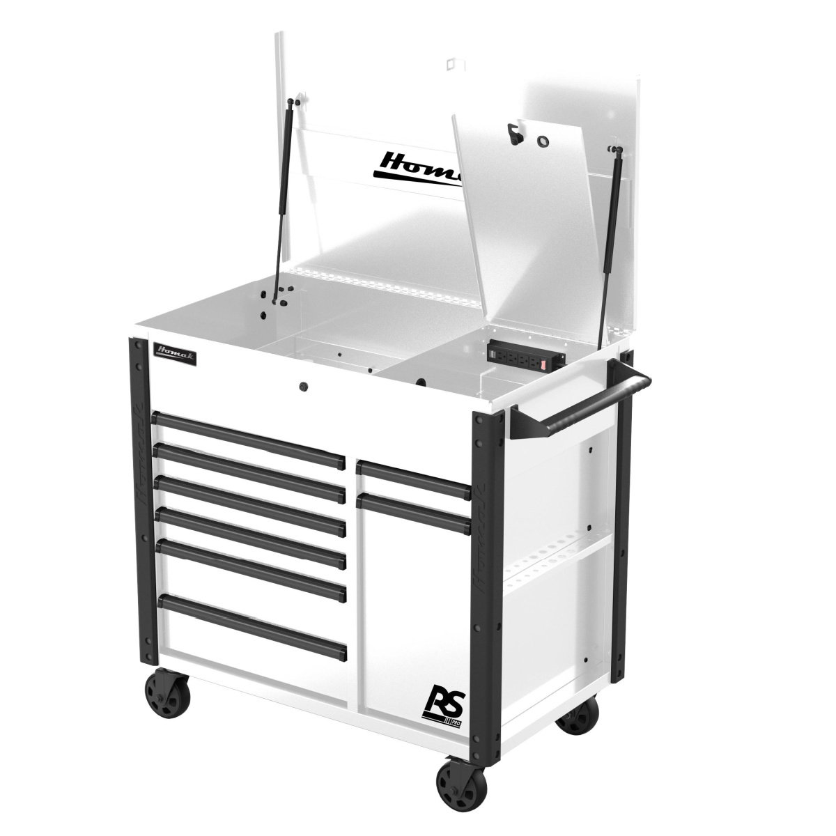 Homak Manufacturing 44 in RS Pro 8 Drawer Flip Top Power Service Cart- White