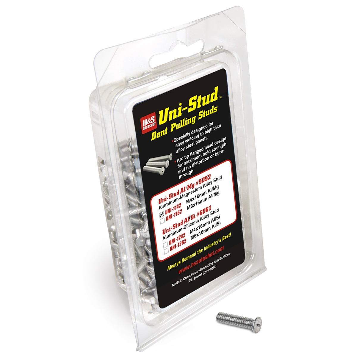 H&S AutoShot UNI-1142 Aluminum Stud Dent Pull M4 x 16mm Al/Mg #5052 Alloy (250-Pack)