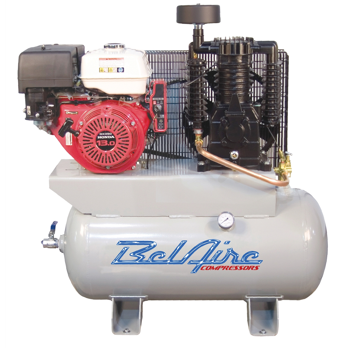 IMC (Belaire) 13 HP 30 Gallon 175 PSI Air Compressor 13 HP Honda GX 390 Gas Drive 30 Gallon Horizontal 175 PSI 22 CFM T39 Pump