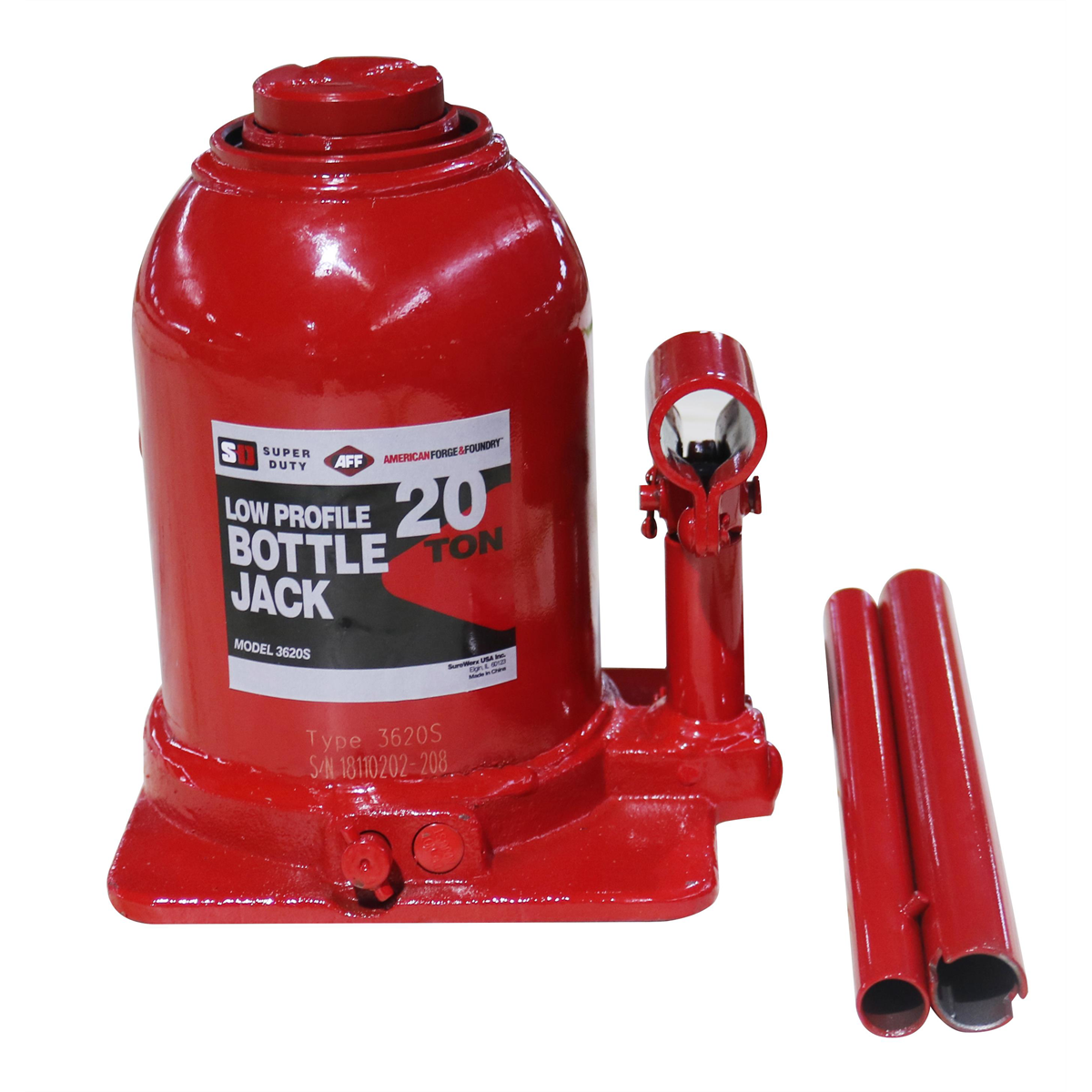 American Forge & Foundry Bottle Jack - 20 Ton Capacity - Low Profile - Manual - SUPER DUTY