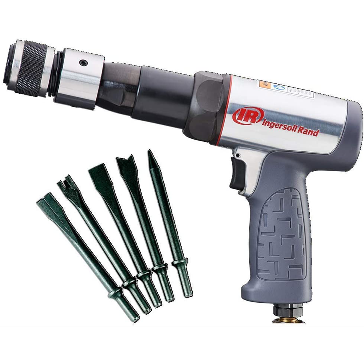 Ingersoll Rand Industrial Duty Long Barrel Air Hammer 5-Piece Chisel Set, Vibration Reduced, 2530 BPM, 3-1/2" Stroke, 3/4" Bore