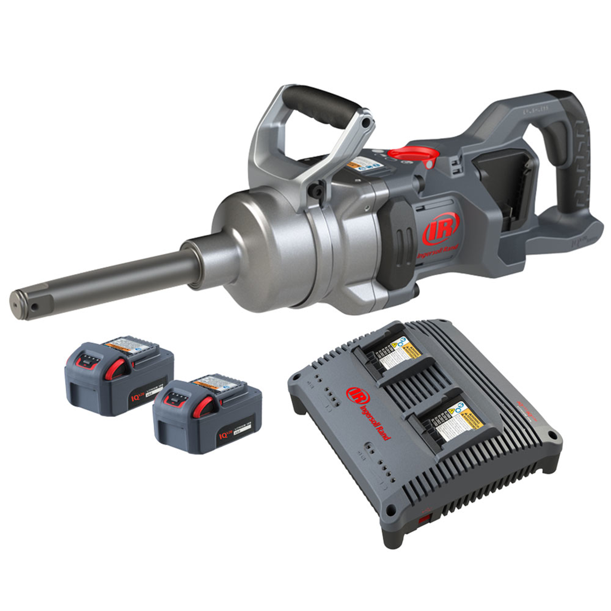 Ingersoll Rand 1 Inch 20V Cordless Impact Wrench 2 Battery Kit, 6 Inch Ext Anvil, 3000 ft-lb Torque, Friction Ring-Thru-hole Retainer, D-Handle