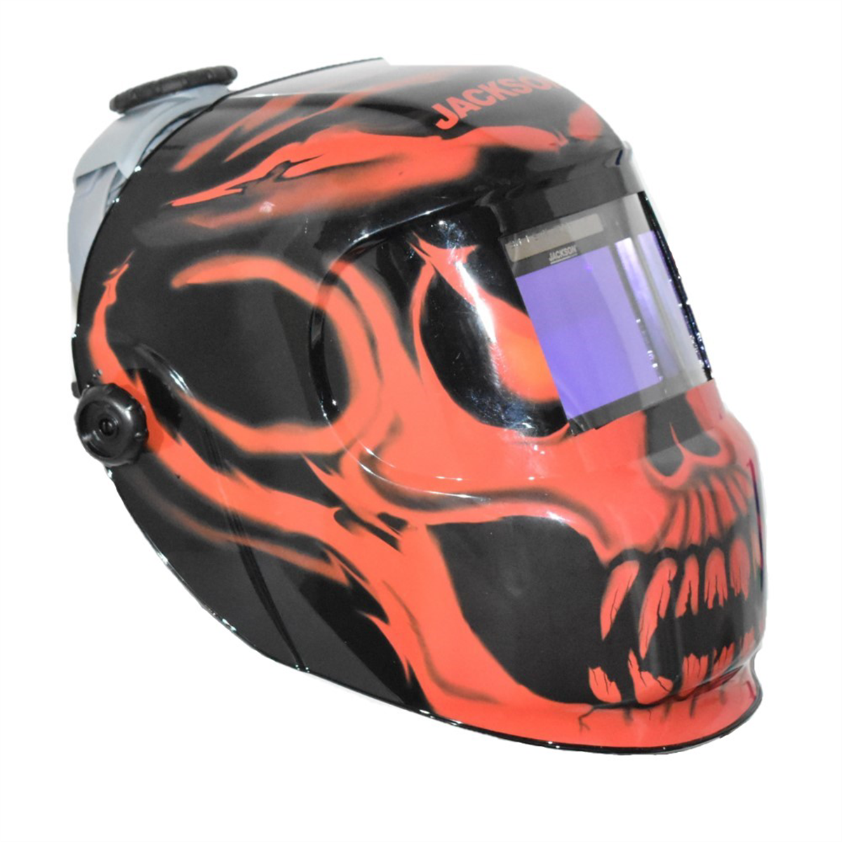 Jackson Safety Welding Helmet - Auto Darkening - Nylon - 3.94" x 2.36" Viewing Area - Shade 4/9-13 Variable with Grind ADF 1/1/1/2 - 370 Speed Dial Headgear - Bead Demon Graphics
