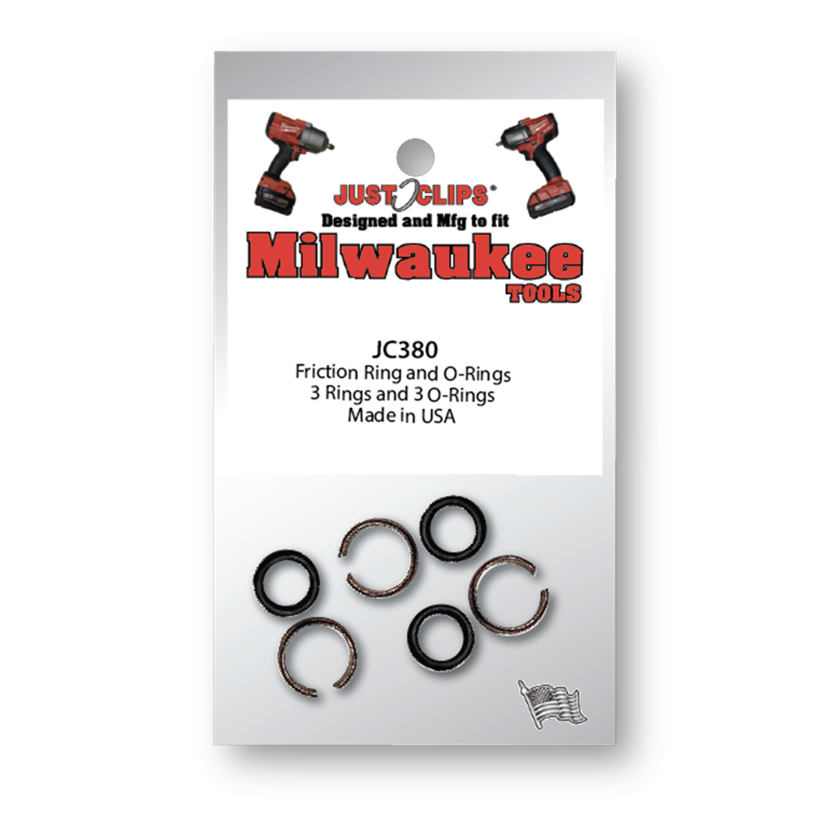 JUST CLIPS 3/8" FRICTION RINGS & O-RINGS FOR MILWAUKEE TOOLS - 10 PACK