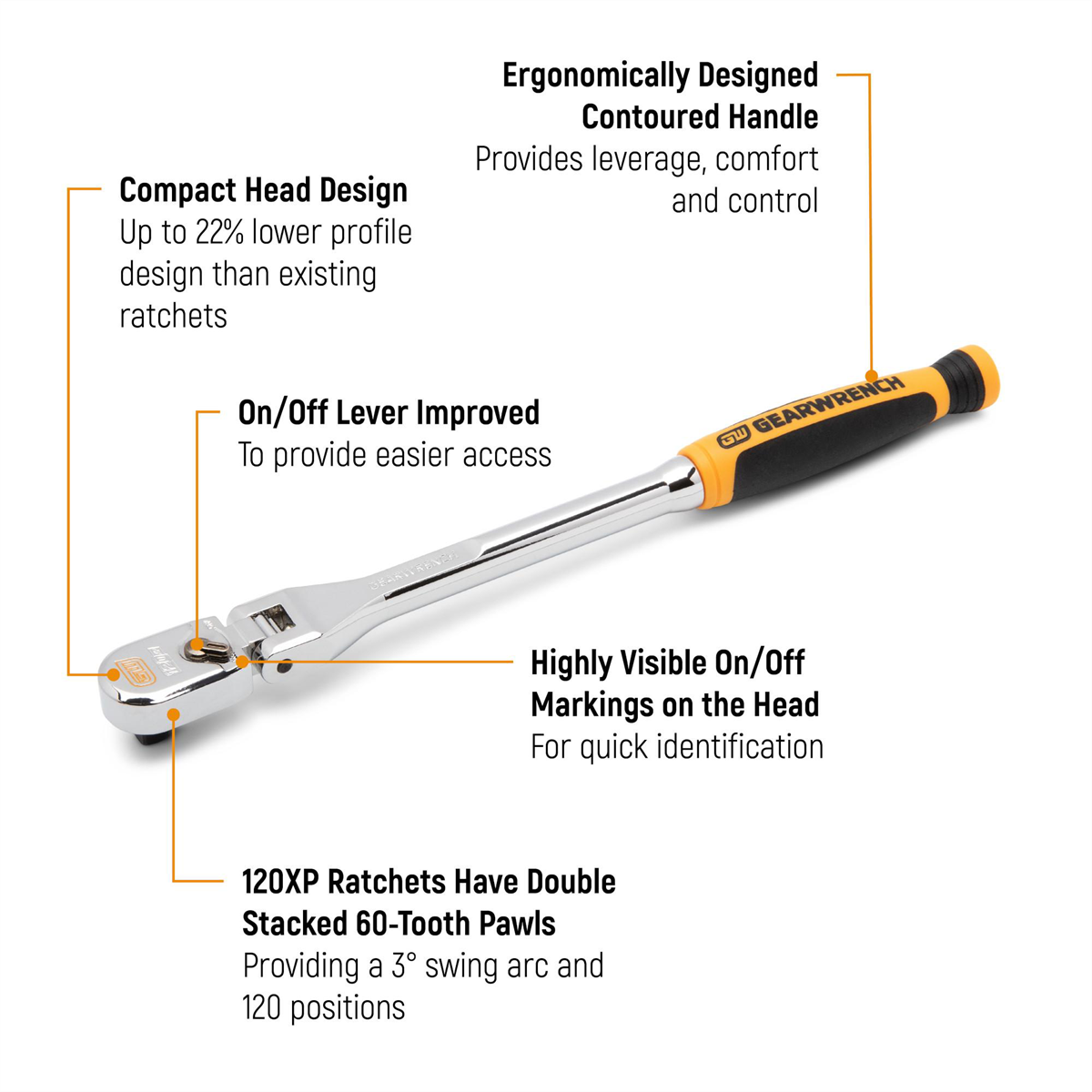 GearWrench 1/4 Inch Drive 120XP Dual Material Handle Flex Head Teardrop Ratchet