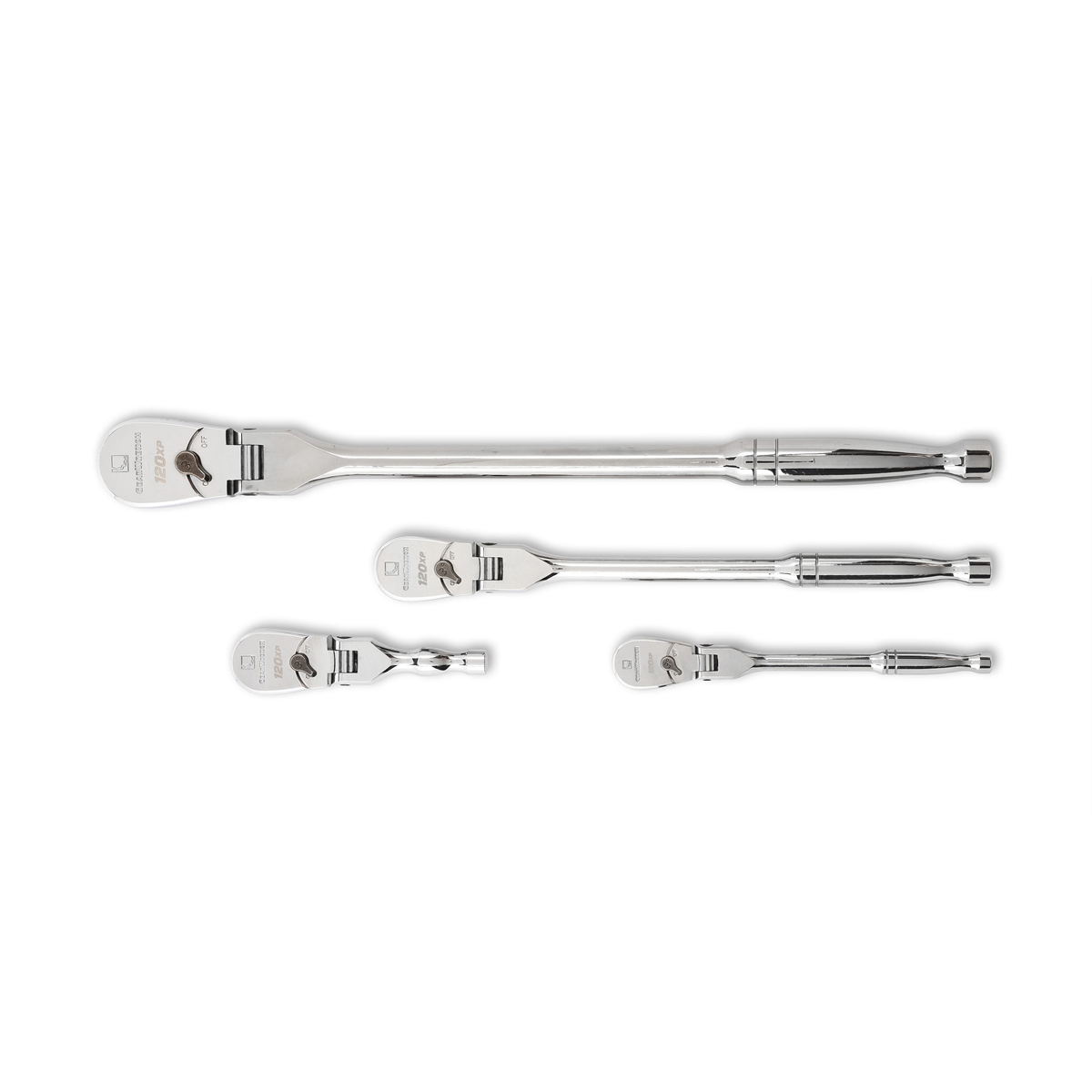 GearWrench 4 Piece 1/4 Inch, 3/8 Inch & 1/2 Inch Drive 120XP Flex Head Teardrop Ratchet Set